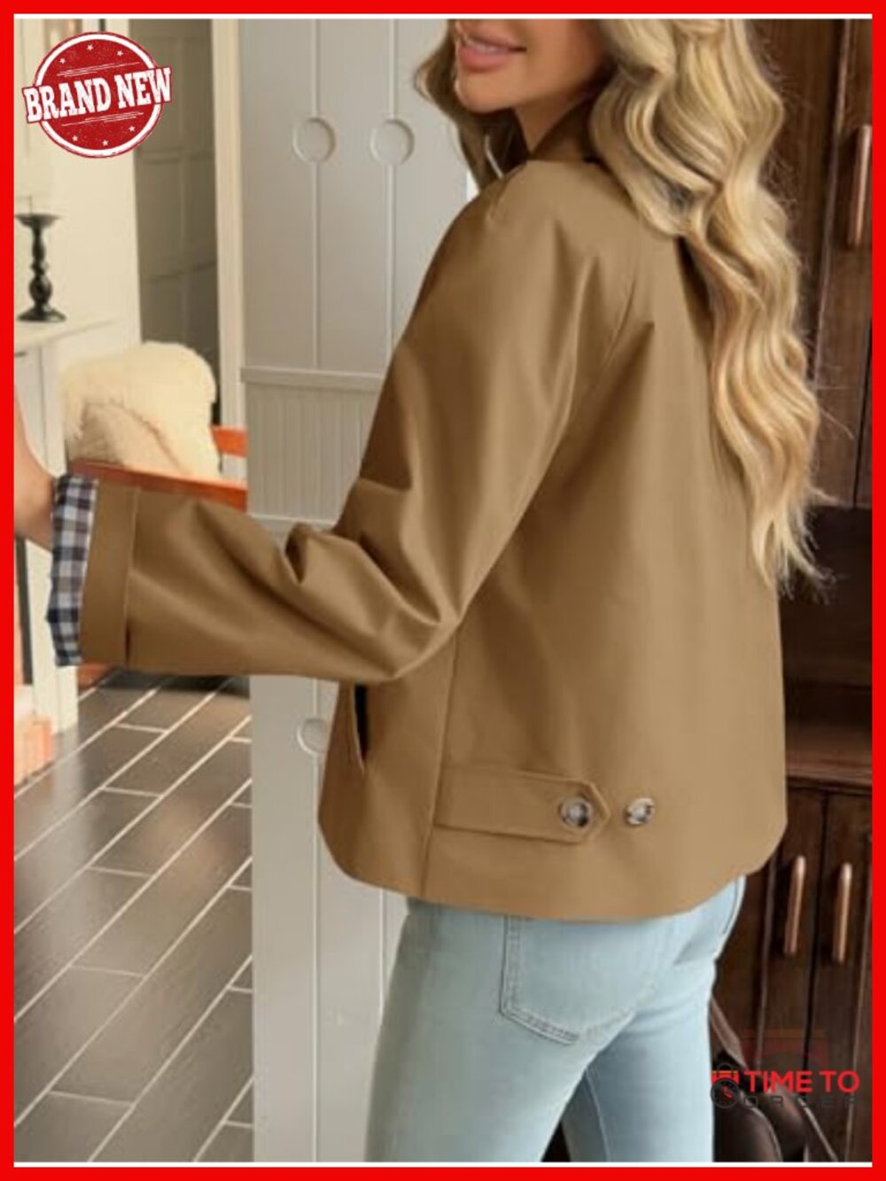 Womens Cropped Trench Coat Lightweight Windbreaker Single Breasted Jacket Fall - Picture 2 of 6